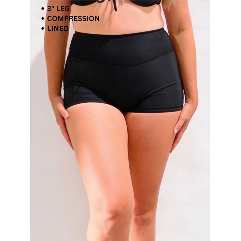Andavi Black Linne 3" Swim Active Shorties High Rise Compression US 8 / Medium